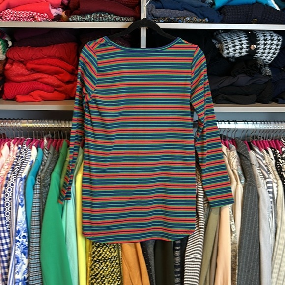 LulaRoe navy/green/red striped long sleeve scoop neck top size S - Picture 3 of 3